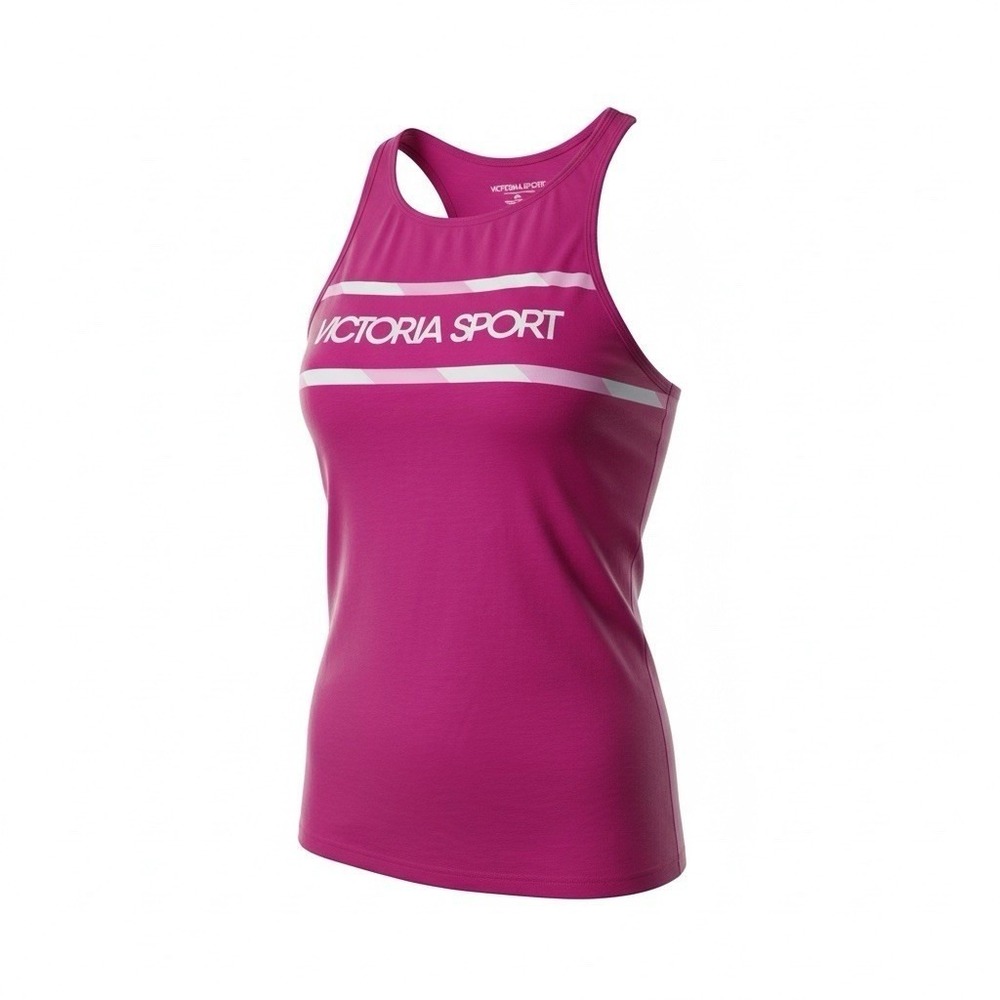 Victoria Sport Womens Magenta Pink Strappy Caged Back Logo‎ Tank Top Racerback L